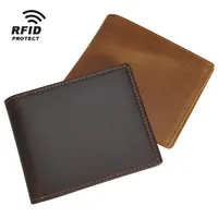Лучшее качество Винтажный Коричневый мужской бумажник двойного сложения Crazy Horse итальянский кожаный бумажник с функцией RFID