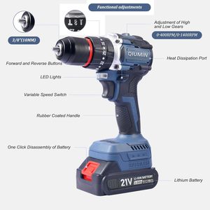 21V không chổi than không dây tác động khoan 2 Pin 2000 mAh 45 nm Mô-men xoắn tối đa 10 mm khoan bit 35 + 3 mô-men xoắn cài đặt 24 phụ kiện - Product Image 2