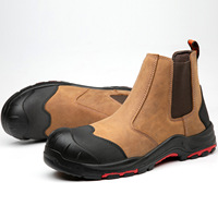 Bottes de sécurité Chelsea en nubuck pleine fleur marron, à enfiler, avec embout en acier, anti-perforation, légères et respirantes, chaussures de travail