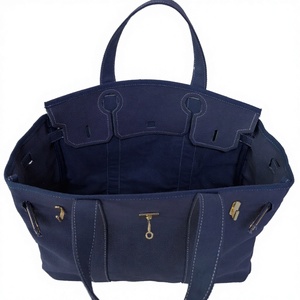 กระเป๋าถือผ้าแคนวาสกันน้ำปักลายหัวเข็มขัดโลหะสีทองขนาดใหญ่ แฟชั่นสำหรับผู้หญิง ใส่แล็ปท็อป ทำงาน ช้อปปิ้ง เดินทาง หรูหรา - Product Image 1