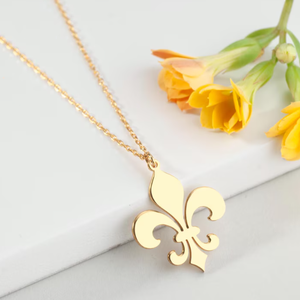 18k placcato oro giglio francese giglio ciondolo Scouting simbolo ciondolo araldica collana antico Revival emblema gioielli - Product Image 5