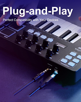 Flatsons KB-25 Teclado Controlador MIDI USB Profesional Portátil de 25 Teclas con 8 Pads de Percusión para Estudio Musical