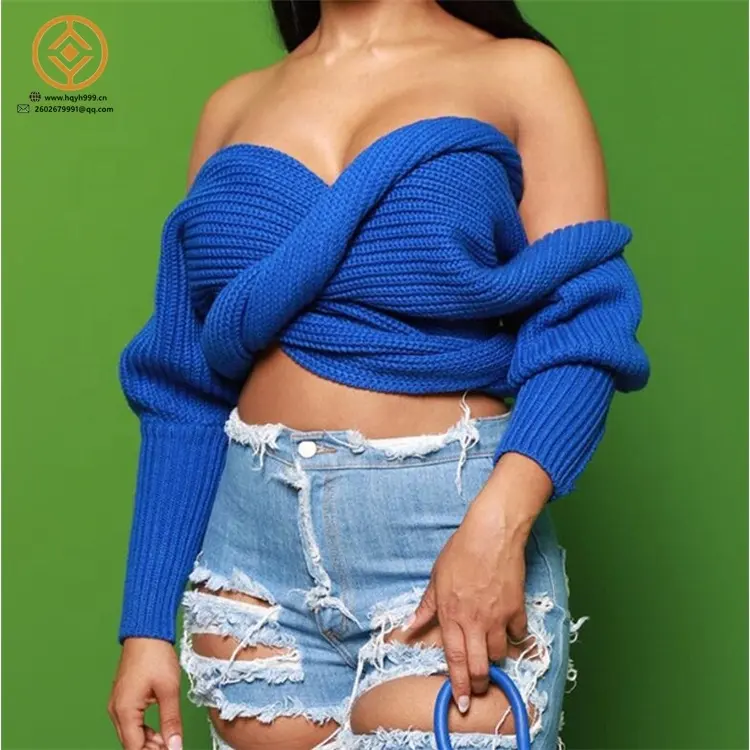 A8801-wholesale fashion 2022 v neck cross women sweaters long sleeve fall sweaters women tops