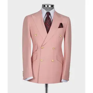 Hot Sale Two Pieces Pink Men Suit Peaked Lapel Jacket Pants New Style Men Solid Groom Suit Wedding Men Tuxedos