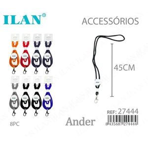 Laccetto da collo Ilan Ander 45 cm, 8 pezzi, colorato, con gancio per porta badge identificativo - Product Image 1