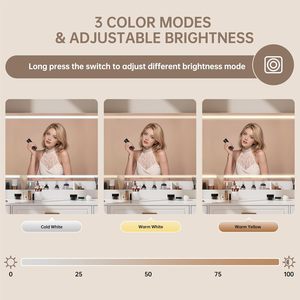 Tocador de Maquillaje con Espejo LED, 3 Opciones de Iluminación de Color, Enchufe de Carga Integrado, 7 Cajones de Gran Capacidad - Product Image 6