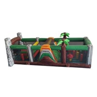 Parcours d'obstacles gonflable Jurassic de 66 pieds, château gonflable à thème dinosaure pour usage humide et sec avec toboggan pour enfants, idéal pour parcs aquatiques et fêtes