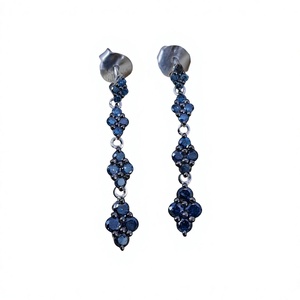 Boucles d'oreilles pendantes de luxe en argent 925, diamants naturels bleus rehaussés, faites à la main, bijoux fins, cadeau pour femme, 1,21 ct - Product Image 1