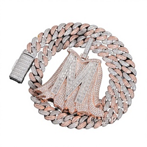 Hip Hop Iced Letter <b>Initial</b> Pendant Charm Cuban Link <b>Chain</b> 925 Silver Rose Gold Plated Moissanite Necklace GRA Certified Unisex - Product Image 1