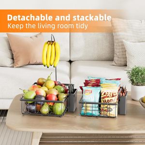 OEM ODM 2-Tier Metal Hierro Encimera Vegetal Pan Snacks Organizador Cesta de frutas con 3 ganchos de plátano - Product Image 4