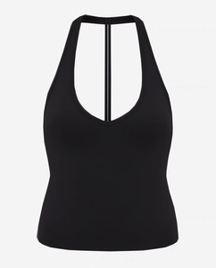 Women Deep V Neck T-Strap <b>Back</b> Tank <b>Top</b> Built In Padded Slim Stretch Sleeveless Yoga Crop <b>Top</b> <b>Low</b> Impact Pilates Workout Vest - Product Image 2