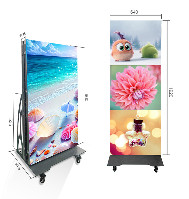 Portable P1.86 Smart Digital LED Advertising Player Indoor Poster Display with Movable Flooring Standing Wheels SDK Function