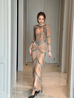 Chaîne Alien Full Diamond Tassel Tight Sexy Long Dress Model Fashion Show Party Nightclub Bar Performance Costume