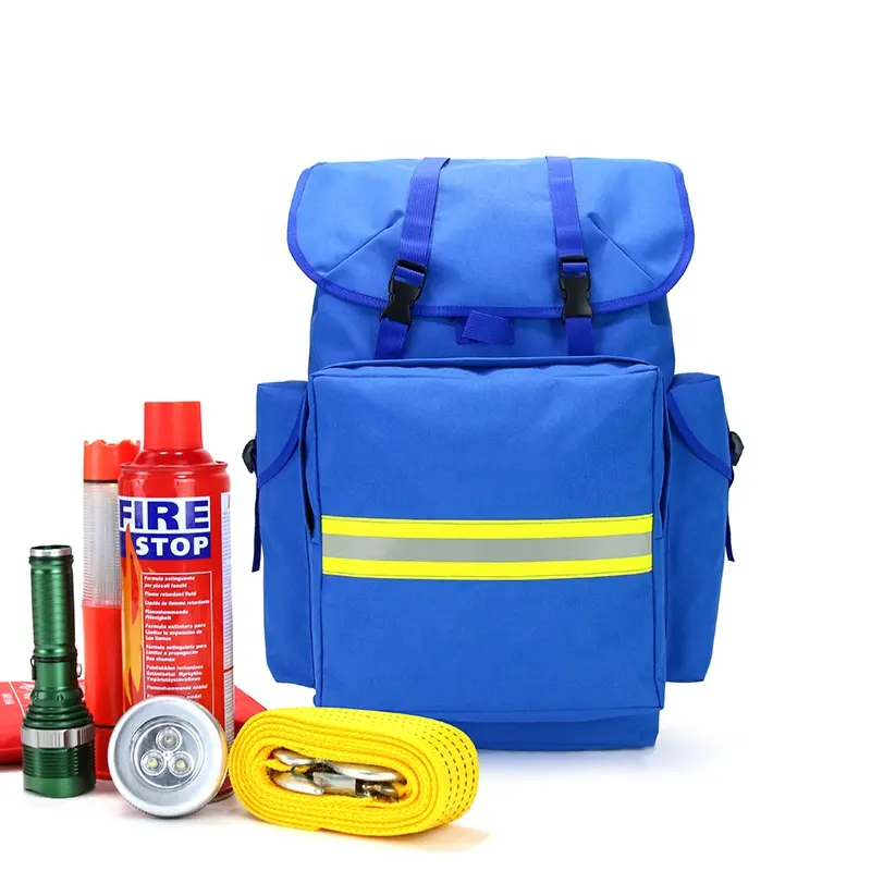 Mochila médica para viagem ao ar livre kit de ferramentas multifuncional azul mochila grande de resgate de emergência com faixa de luz prateada