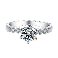 Bague de Mariage en Argent Sterling 925 avec Moissanite Ronde Sertie à Griffes Plaqué Rhodium