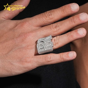 <span class=keywords><strong>Bague</strong></span> en argent sterling 925 personnalisée avec initiales RR, sertie de moissanite baguette, pavé complet, style hip-hop, bijoux personnalisés pour homme - Product Image 2