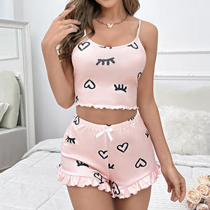 Verano estilo tirantes pantalones cortos traje Sexy Floret casa pijamas para damas cintura elástica solo Alastic cintura ropa de dormir de mujer - Product Image 6