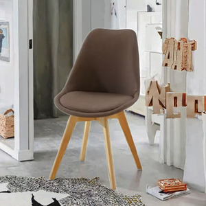 Chaise de salle à manger contemporaine en bois, modèle Tulipe, avec coussin en PU, pour la maison, le café, l'hôtel, la chambre à coucher, le salon - Product Image 2