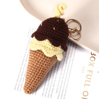 Porte-clés Amigurumi fait main au crochet, mini-jouet alimentaire tricoté, pendentif breloque pour sac, figurine de nourriture en forme de frites, hamburger, glace, pain