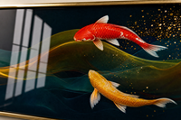 Peinture à l'aquarelle Feng Shui Neuf poissons Koi Vague dorée Art mural de luxe sur papier pour décoration de bureau et d'hôtel Cadeau