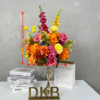 Arrangement floral artisanal réaliste DKB, pivoine orange et rose jaune, décoration de table pour événements, boule de fleurs