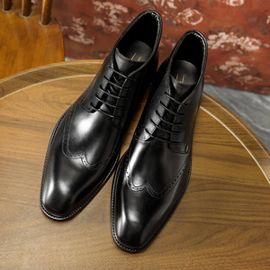 Botas Oxford de Vestir para Hombre, de Cuero Genuino Negro, Punta en Pico, con Cordones, Diseño Sólido, para Todas las Temporadas, Envío Directo - Product Image 4
