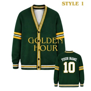 OEM/ODM <b>University</b> Knitted Cardigan Personalized Varsity Sweater Green Gold Custom Name Number Knit Gift - Product Image 2