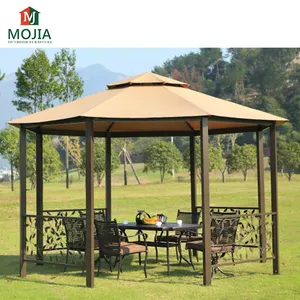 Waterproof anti-uv polyester double canopy 4m pavilion aluminium iron frame octagon gazebo for outdoor furniture table