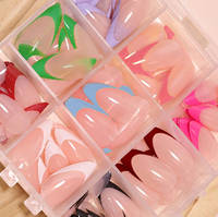 9Grids 216 pièces Faux ongles à presser French Manucure courts forme amande couleur nude avec pointes colorées, réutilisables en acrylique
