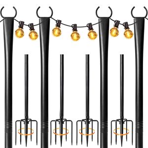 Metal <b>String</b> <b>Light</b> Poles With Adjustable Hooks For Patio Backyard Garden Decoration - Product Image 2