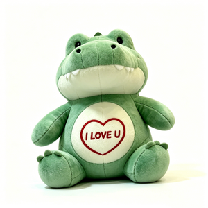Personaliza un adorable cocodrilo de peluche sentado con vientre blanco, un lindo regalo de peluche con diseño de corazón rojo. - Product Image 2