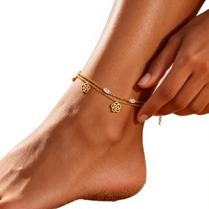 Tobillera de Acero Inoxidable Chapada en Oro de 18k con Doble Capa de Diamantes en Forma de Flor para Mujer, Joyería de Moda para Fiestas A14 - Product Image 2
