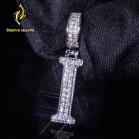 Collier Pendentif Lettre I Moissanite Iced Out avec Bélière à Pied Unique en Argent 925, Style Hip Hop, Bijoux pour Hommes et Femmes