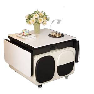 Table basse mobile avec plateau en faux marbre, pliable, réglable en hauteur, chariot d'appoint pour canapé, multifonctionnelle pour salon - Product Image 4