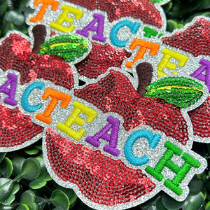 Patch brodé arc-en-ciel de 3 pouces avec sequins motif <span class=keywords><strong>pomme</strong></span>, à repasser, pour la rentrée scolaire et la reconnaissance des enseignants, pour casquettes de camionneur - Product Image 5