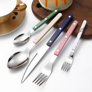 Ensemble de couverts en acier inoxydable pour restaurant, avec poignée à rivets, couteau à steak, fourchette à dessert, cuillère, pour usage domestique, mariages, cadeaux - Product Image 3