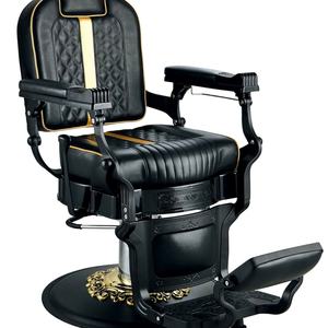 Chaise de barbier antique avec coussin rond, chaises de salon de barbier, unité noire et dorée en cuir synthétique, maquilleur, robuste, pour barbier - Product Image 2