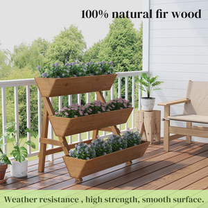 Jardinera Elevada de 3 Niveles, Jardinera <span class=keywords><strong>Vertical</strong></span> con Orificios de Drenaje, Diseño Clásico de <span class=keywords><strong>Madera</strong></span> para Flores, Vegetales y Plantas de Interior/Exterior - Product Image 4