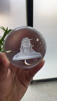 Lampe de Table Décorative 3D Lumière de Nuit en Cristal Shiva Balle en Bois de Chêne Naturel Forme Ronde Musulmane, Rechargement USB
