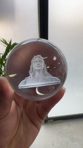 Lampe <span class=keywords><strong>de</strong></span> Table Décorative 3D Lumière <span class=keywords><strong>de</strong></span> <span class=keywords><strong>Nuit</strong></span> en Cristal Shiva Balle en Bois <span class=keywords><strong>de</strong></span> Chêne Naturel Forme Ronde Musulmane, Rechargement USB - Product Image 5