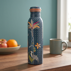 Bouteille d'eau en métal à motif floral avec couvercle, gourde de voyage portable - Product Image 1