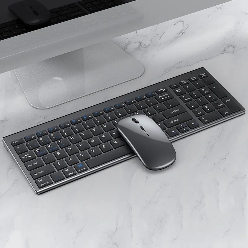 Shopify Set Tetikus Keyboard Nirkabel Tiga Mode, Set Tetikus Komputer Desktop Logam USB untuk PC Tablet