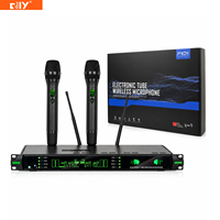 Système de microphone sans fil à tube électronique R-06 2 canaux UHF, double canal, avec micros portables, bodypack et micro-cravate pour scène, karaoké et spectacle