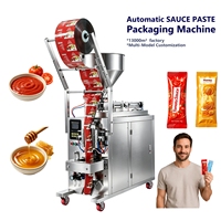 Équipement de remplissage vertical automatique pour pâtes et sauces, idéal pour la pâte de tomate, le beurre de cacahuète, le miel, les vinaigrettes, et le scellage de sachets et de pochettes.
