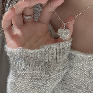 Pendentif en argent pur S925 en forme de cœur, design simple et tendance, vintage, avec zircon, bijoux en or, matériau principal - Product Image 2