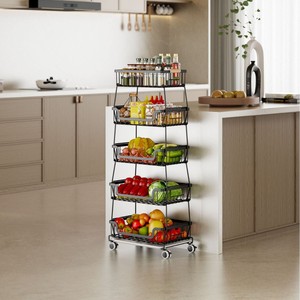 Kitchen Storage Cart 5 Tier Metal <b>Rolling</b> Rack With Wheels For <b>Fruit</b> Vegetable Organization In Kitchen - Product Image 2