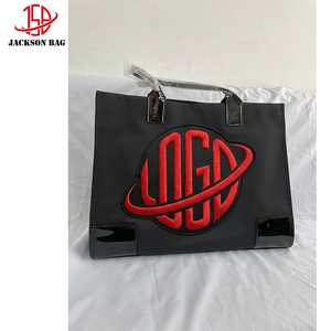Borsa <span class=keywords><strong>tote</strong></span> grande in nylon <span class=keywords><strong>nera</strong></span> da donna con logo personalizzato in <span class=keywords><strong>pelle</strong></span> PU e fodera di Jacksonbag - Product Image 2