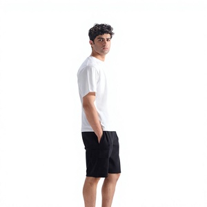 Men's <b>White</b> Cotton T-Shirt Short Sleeve O-Neck Regular Fit Casual <b>Plain</b> <b>Tee</b> Breathable Canvas Fabric Front Logo 220g - Product Image 3