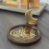 Plateau de service personnalisé en bois jetable pour dattes, assiette de luxe avec calligraphie arabe dorée pour l'Aïd, le Ramadan et les rassemblements Majlis