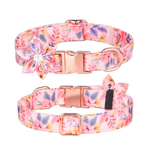 Envío rápido correa de perro hebilla de oro personalizada flor femenina perros <span class=keywords><strong>Collar</strong></span> algodón seguridad collares para mascotas - Product Image 5